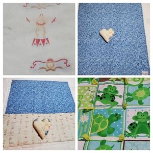 3 HANDMADE BABY ITEMS 2 QUILTS 1 HEART SHAPED PILLOW VINTAGE BLUE GREEN BROWN
